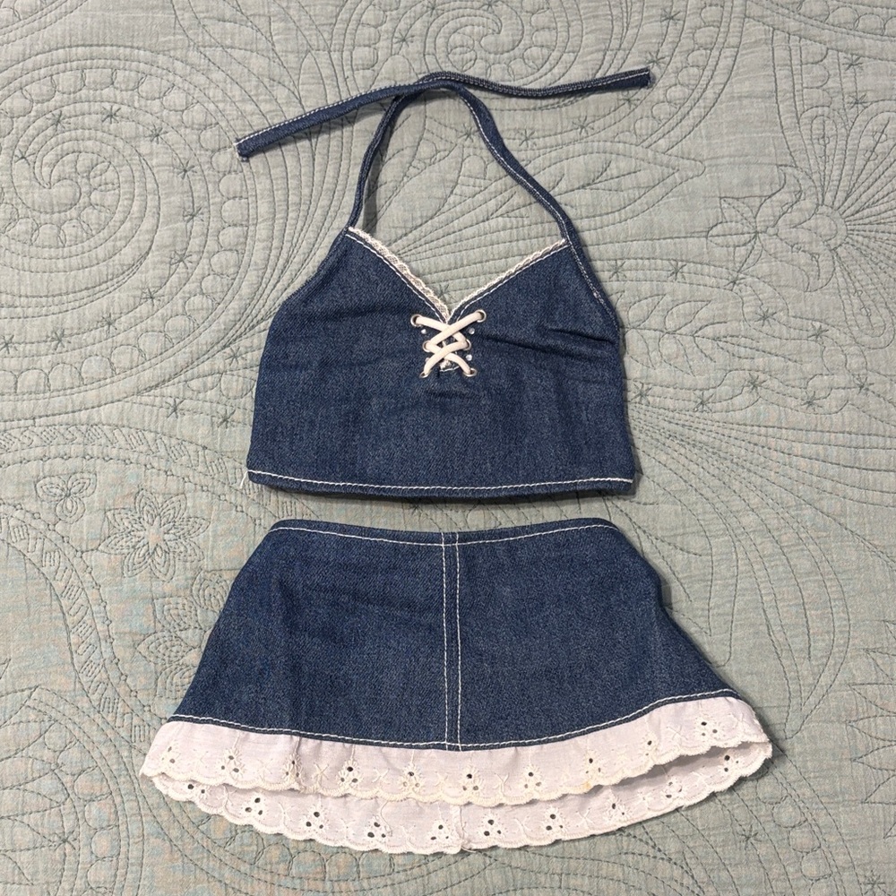 Build-A-Bear Denim Mini Skirt and Halter Top Outfit for Stuffed Animal
